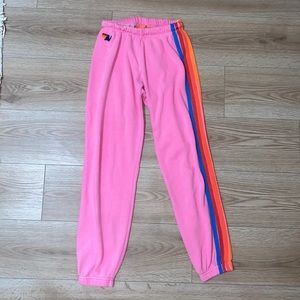 5 STRIPE SWEATPANTS - NEON PINK // NEON RAINBOW AVIATOR NATION